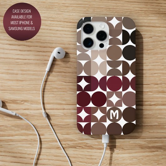 Custom Maroon Red Beige Tan Brown Retro Muster iPhone Hülle