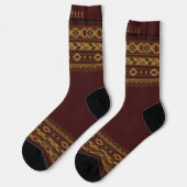 Custom Maroon Red Gold Yellow Aztec Muster Socken (Linkes Detail)