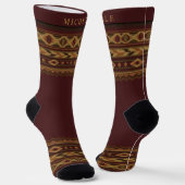 Custom Maroon Red Gold Yellow Aztec Muster Socken (Gewinkelt)