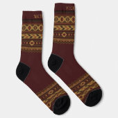 Custom Maroon Red Gold Yellow Aztec Muster Socken (Rechts)