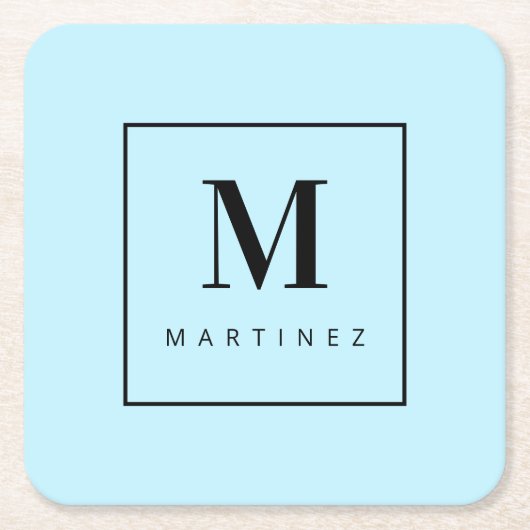 Custom Marvely Monogram Light Blue Rechteckiger Pappuntersetzer (Vorderseite)