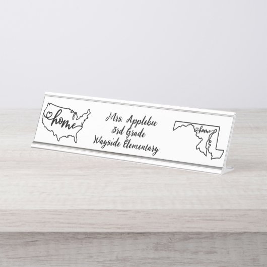 Custom Maryland Staat US Zuhause Line Art Schreibtischnamensplakette (Vorderseite )