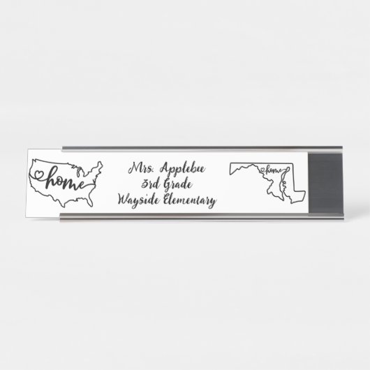 Custom Maryland Staat US Zuhause Line Art Schreibtischnamensplakette (Vorderseite )