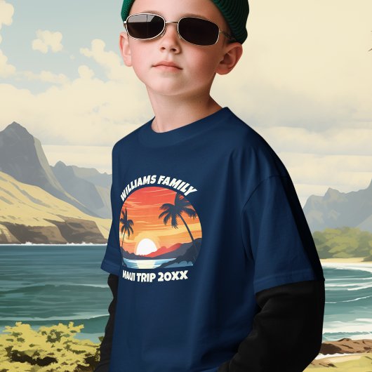 Custom Maui Trip Cool Sunrise Palm Tree Kinder T-Shirt