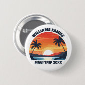 Custom Maui Trip Cool Sunrise Palm Trees Button (Vorne & Hinten)