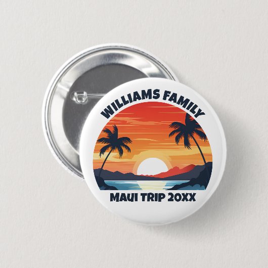 Custom Maui Trip Cool Sunrise Palm Trees Button (Vorne & Hinten)