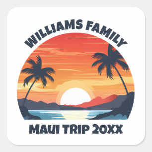 Custom Maui Trip Cool Sunrise Palm Trees Quadratischer Aufkleber