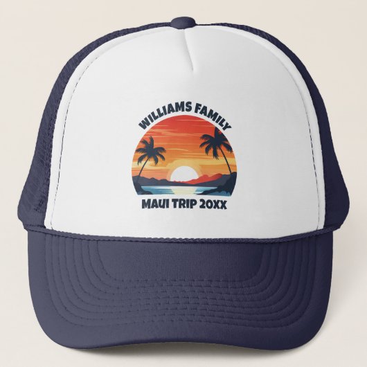 Custom Maui Trip Cool Sunrise Palm Trees Truckerkappe (Vorderseite)