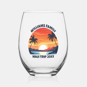 Custom Maui Trip Sunrise Palm Trees Keepake Weinglas Ohne Stiel