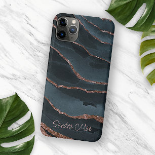 Custom Mauve Rose Gold Dark Blue Marmor Muster iPhone 11Pro Hülle