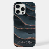 Custom Mauve Rose Gold Dark Blue Marmor Muster iPhone Hülle (Rückseite)