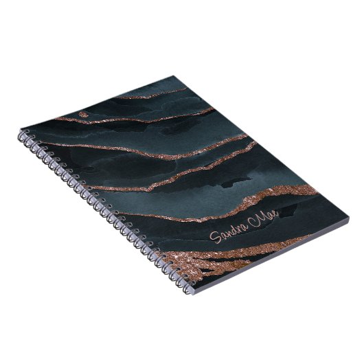 Custom Mauve Rose Gold Dark Blue Marmor Muster Notizblock (Rechte Seite)