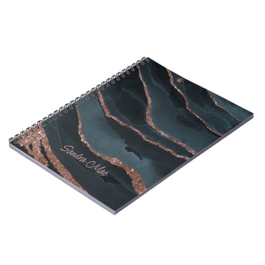 Custom Mauve Rose Gold Dark Blue Marmor Muster Notizblock (Linke Seite)