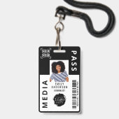 Custom Media Pass Photo ID Business Logo | Black Ausweis (Vorderseite mit Lanyard)