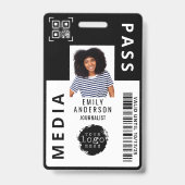 Custom Media Pass Photo ID Business Logo | Black Ausweis (Vorderseite)
