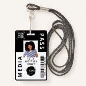 Custom Media Pass Photo ID Business Logo | Black Ausweis (Vorderseite mit Schlüsselband)