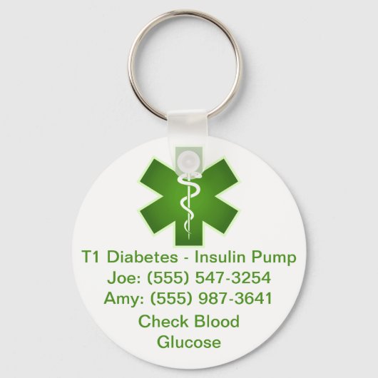 Custom Medical Alert Keychain Green Schlüsselanhänger (Vorderseite)