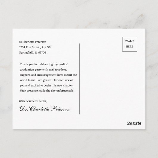Custom Medical School Graduation Party Danke Postkarte (Rückseite)