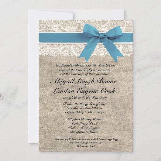 Custom Mediterranean Lace & Burlap Wedite Einladun Einladung (Vorderseite)