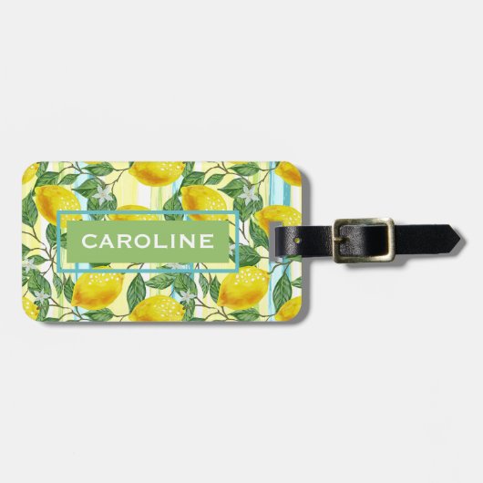 Custom Mediterranean Summer Lemon Fruchtmuster Gepäckanhänger (Vorderseite horizontal)