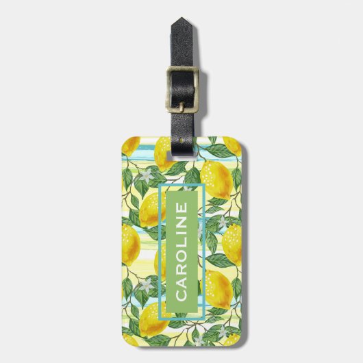 Custom Mediterranean Summer Lemon Fruchtmuster Gepäckanhänger (Vorderseite vertikal)