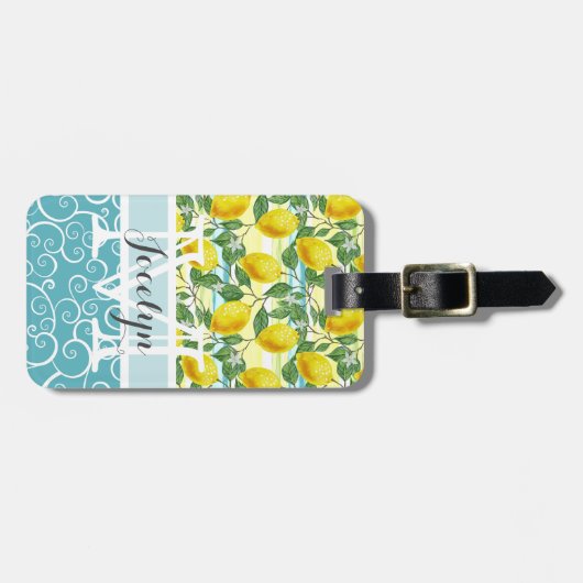 Custom Mediterranean Summer Lemon Fruchtmuster Gepäckanhänger (Vorderseite horizontal)