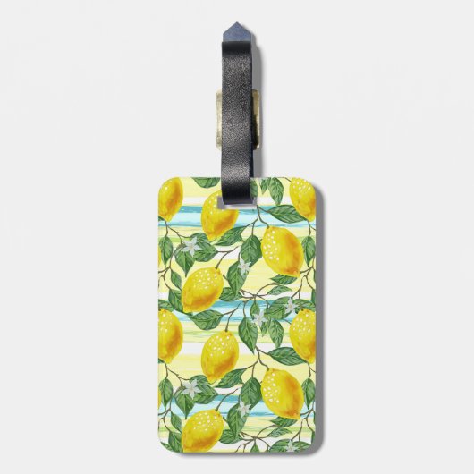 Custom Mediterranean Summer Lemon Fruchtmuster Gepäckanhänger (Rückseite vertikal)