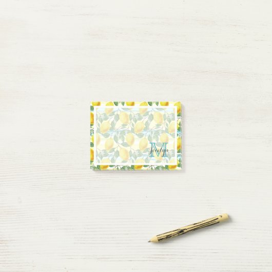 Custom Mediterranean Summer Lemon Fruchtmuster Post-it Klebezettel (Auf Schreibtisch)