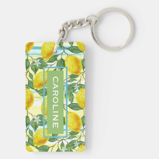Custom Mediterranean Summer Lemon Fruchtmuster Schlüsselanhänger (Rückseite)