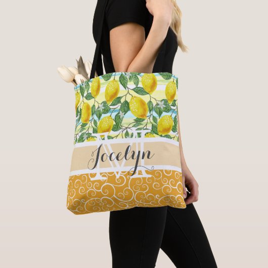 Custom Mediterranean Summer Lemon Fruchtmuster Tasche (Von Nahem)