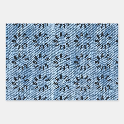 Custom Meilenstein Golden Birthday Denim Geschenkpapier Set (Vorderseite 2)