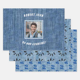 Custom Meilenstein Golden Birthday Denim Geschenkpapier Set