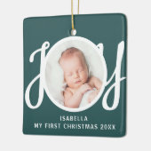Custom Mein erstes Weihnachts-Foto Green Keepake Keramikornament (Links)