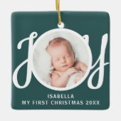 Custom Mein erstes Weihnachts-Foto Green Keepake Keramikornament (Vorderseite)