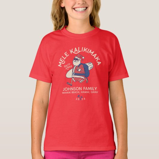 Custom Mele Kalikimaka Santa Hawaiian Weihnachten T-Shirt (Vorderseite)