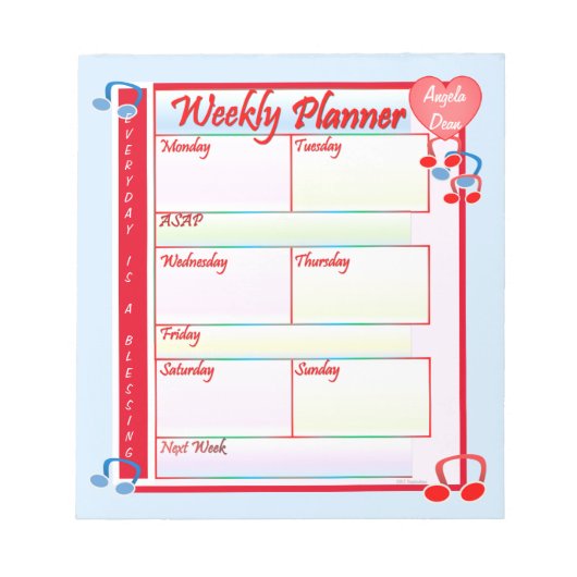 Custom Melody Weekekly Planner Notepad Notizblock (Vorderseite)
