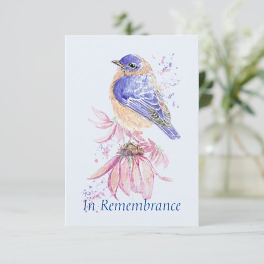 Custom Memorandum Service Bluebird Garden Bird Einladung (Stehend Vorderseite)
