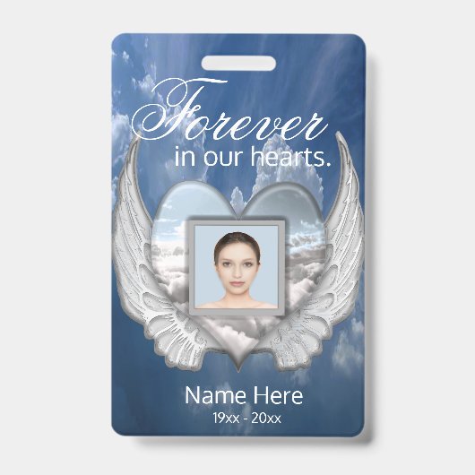 Custom Memorial Angel Wings Heart Add Foto Ausweis (Vorderseite)