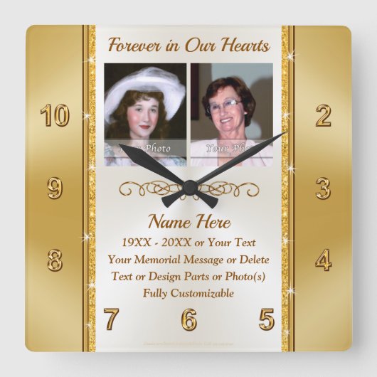 Custom Memorial Clock for Loss of Grandmother Quadratische Wanduhr (Vorderseite)