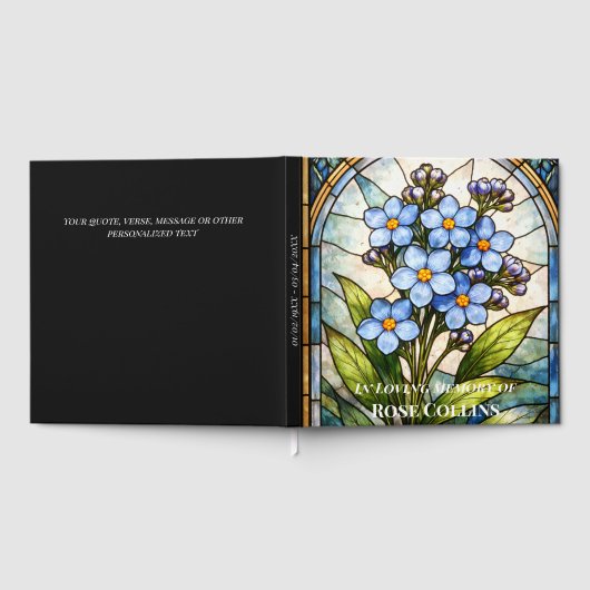 Custom Memorial Forget Me Not Stain Glass Funeral Gästebuch (Voll)