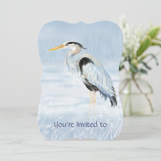 Custom Memorial Service Einladung Blue Heron Bird (Stehend Vorderseite)