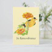 Custom Memorial Service Goldfinch & Marigold Einladung (Stehend Vorderseite)