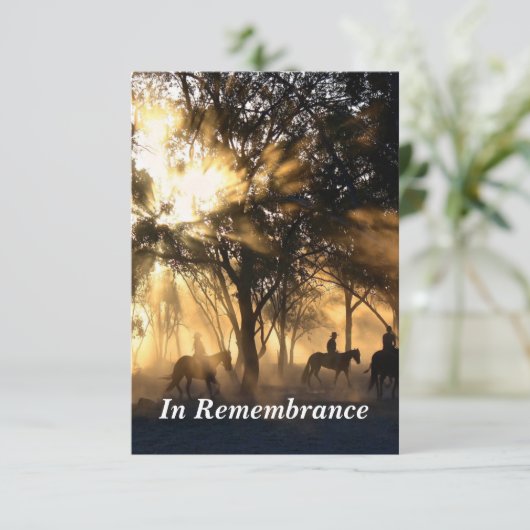 Custom Memorial Service Schöne Sonnenscheinpferde Einladung (Stehend Vorderseite)