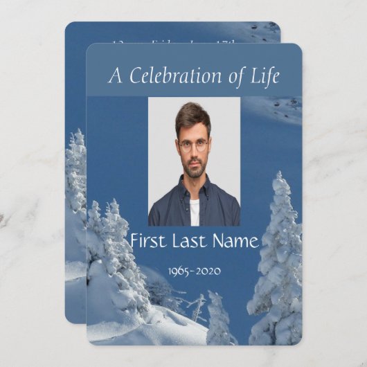 Custom Memorial Service Schönes Bergskifahren Einladung (Vorne/Hinten)