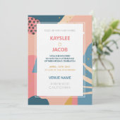 Custom Memphis Style Abstrakt Gold Pink & Aquamari Einladung (Stehend Vorderseite)