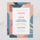 Custom Memphis Style Abstrakt Gold Pink & Aquamari Einladung (Vorne/Hinten)