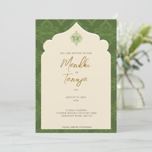 Custom Mendhi Invitation | Henna Night Einladung (Stehend Vorderseite)