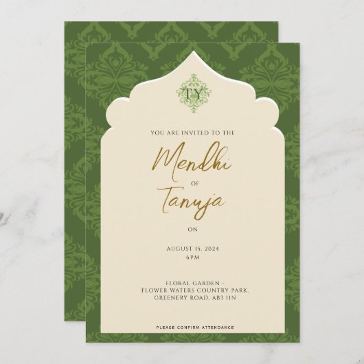 Custom Mendhi Invitation | Henna Night Einladung (Vorne/Hinten)