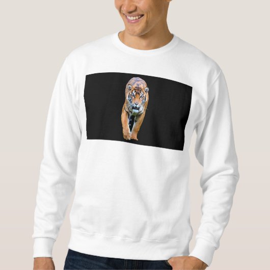 Custom Men's Basic White Sweatshirt Walking Tiger (Vorderseite)