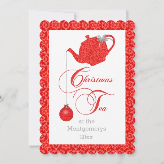 Custom Menu Red Lace Christmas Tee Party Einladung (Vorderseite)